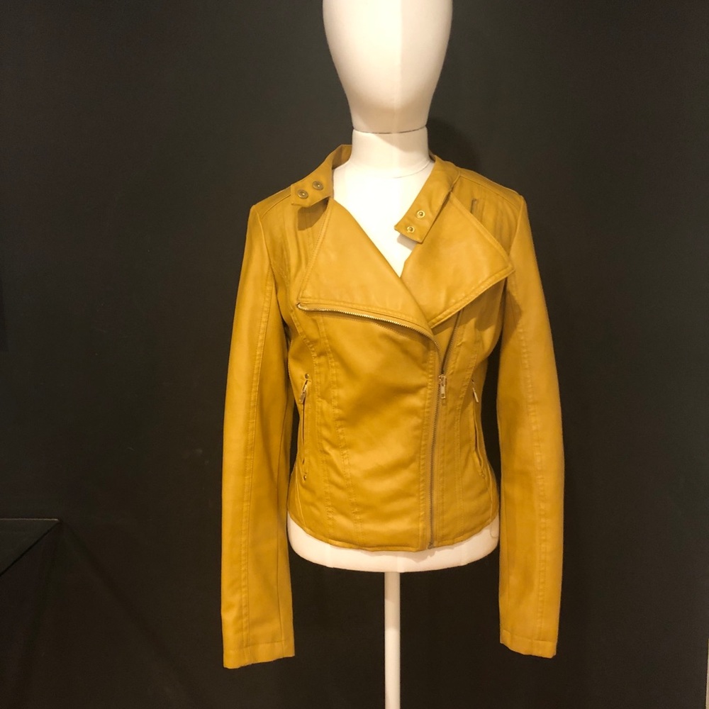 Mustard-Yellow Faux Leather Jacket